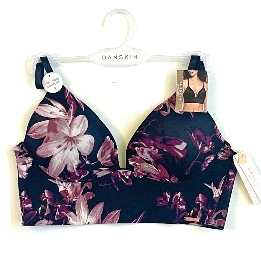 DANSKIN INTIMATES Bra SIZE 34B Black Moody Floral Convertible Wire Free NWT